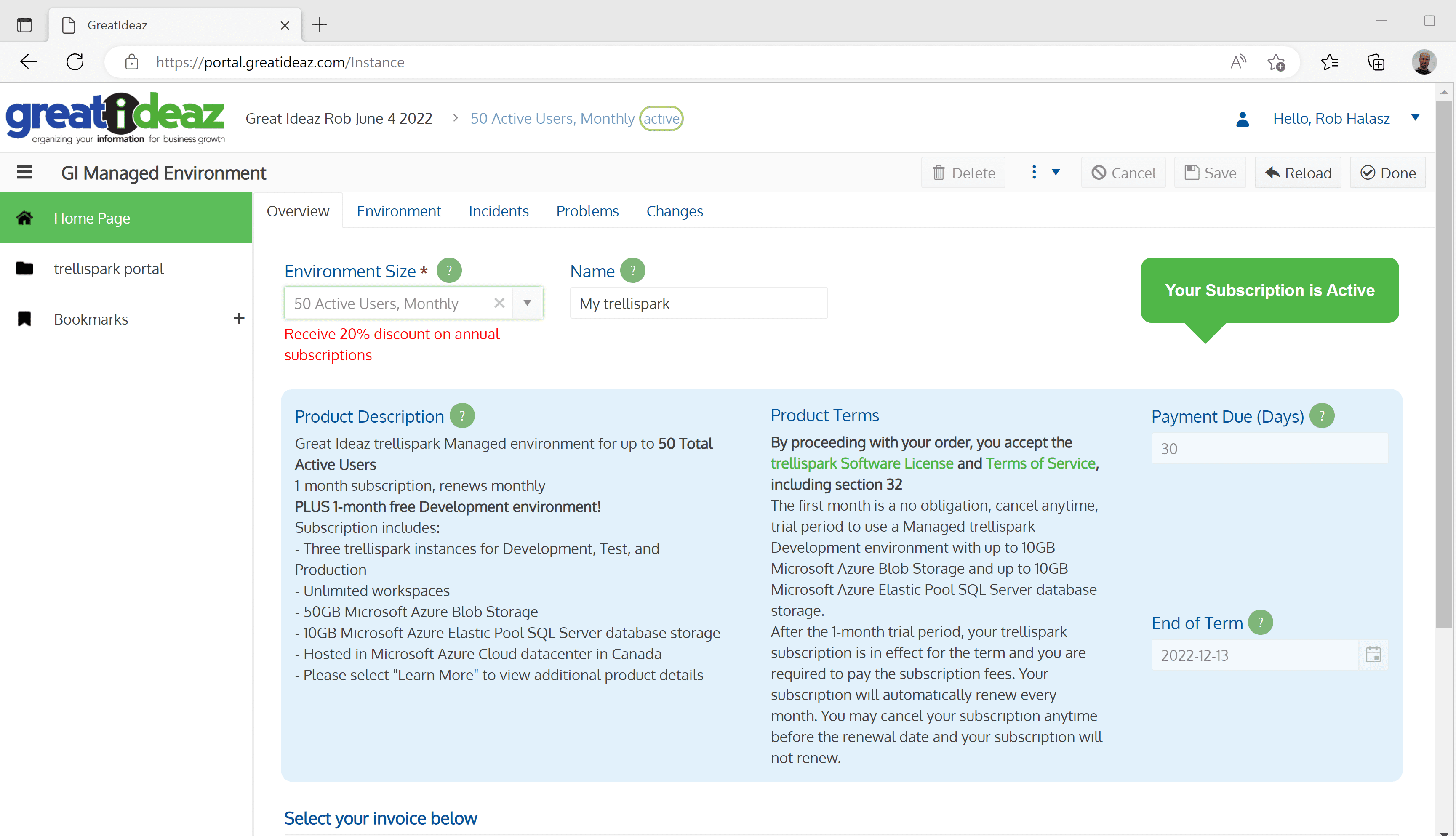 Great Ideaz customer portal screenshot